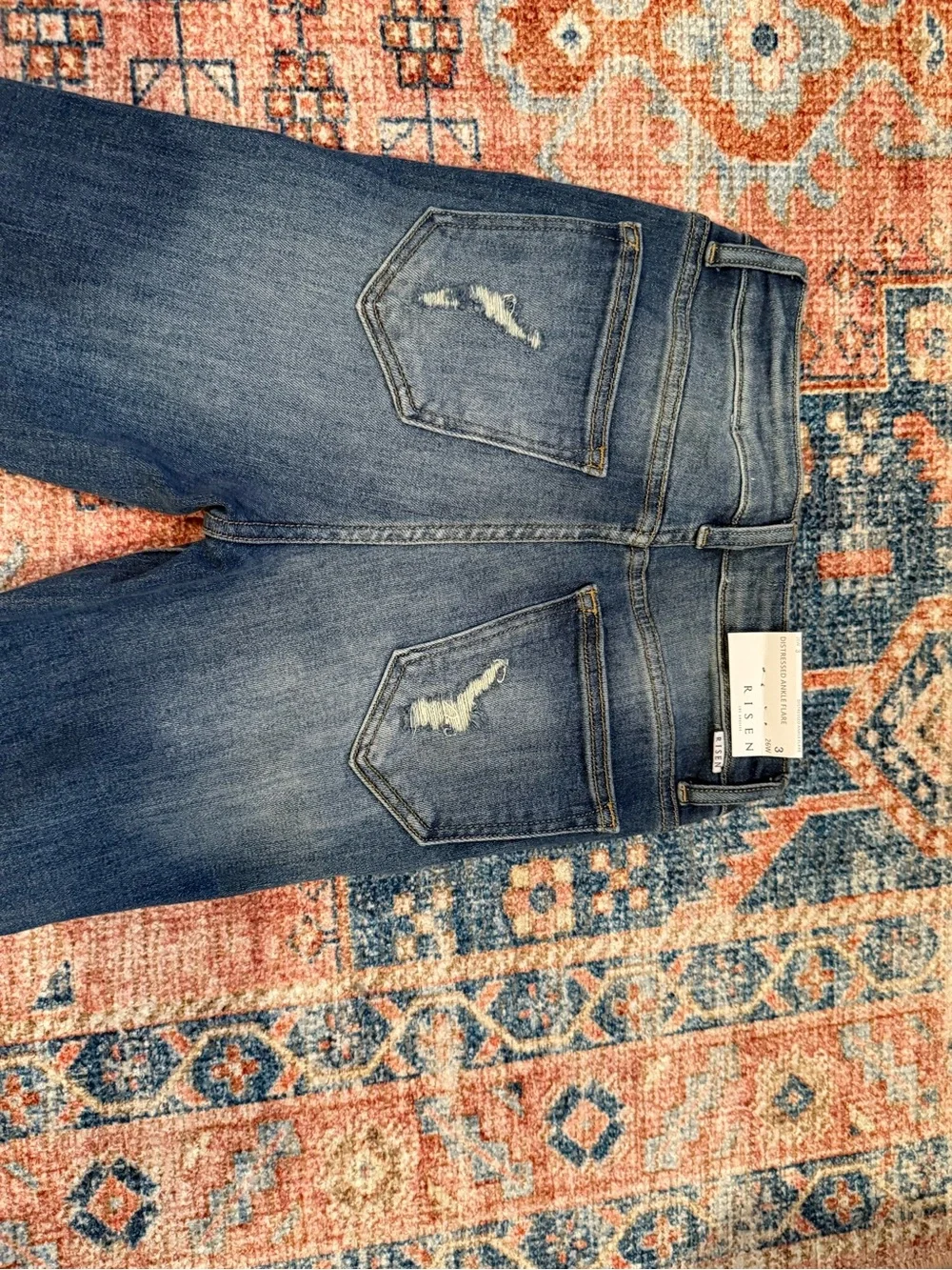 Women's Distressed Dark Blue Flare Jeans